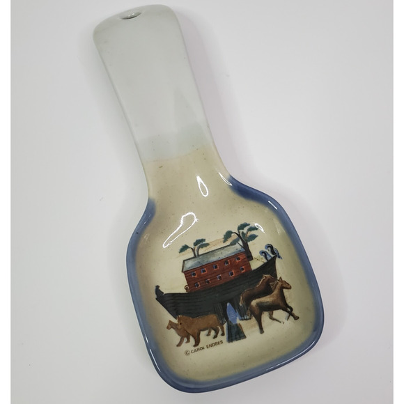 Vintage Otagiri Carol Endres Noah's Ark Pattern Stoneware Spoon Rest Holder - Picture 1 of 7